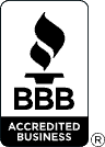 BBB Accredited Business logo, featuring a torch icon above the letters 
