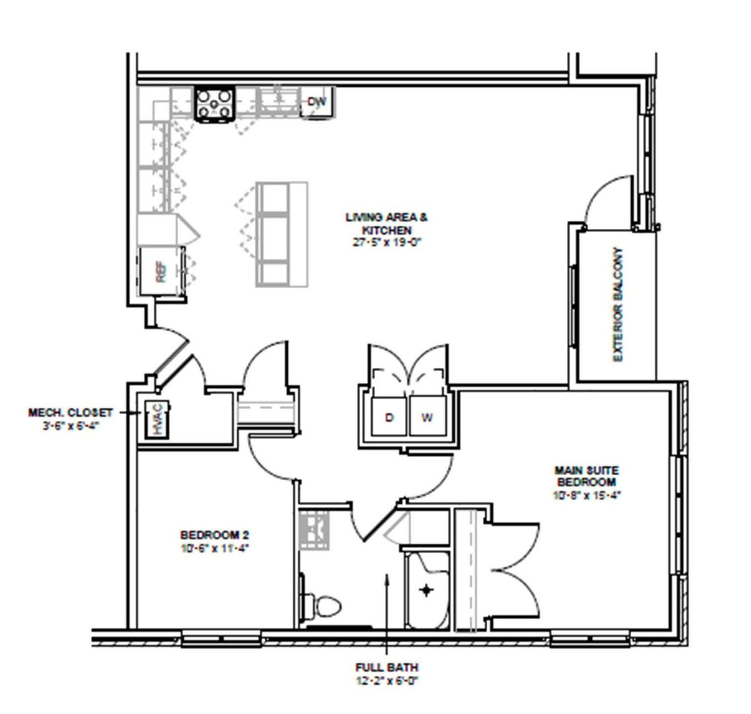 Larsen Orchard Terrace 2 Bed | 1 Bath floor plan, 1,070 sq ft