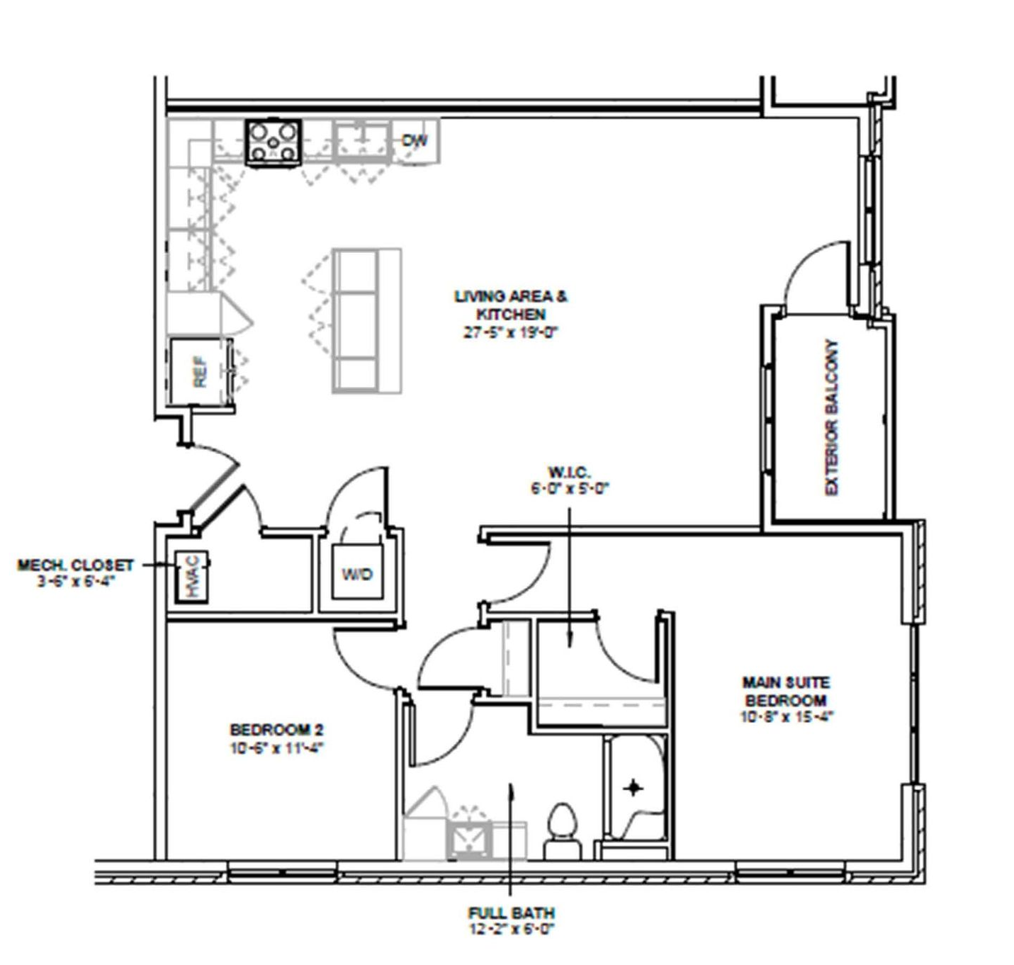 Larsen Orchard Terrace 2 Bed | 1 Bath floor plan, 1,042-1,050sq ft