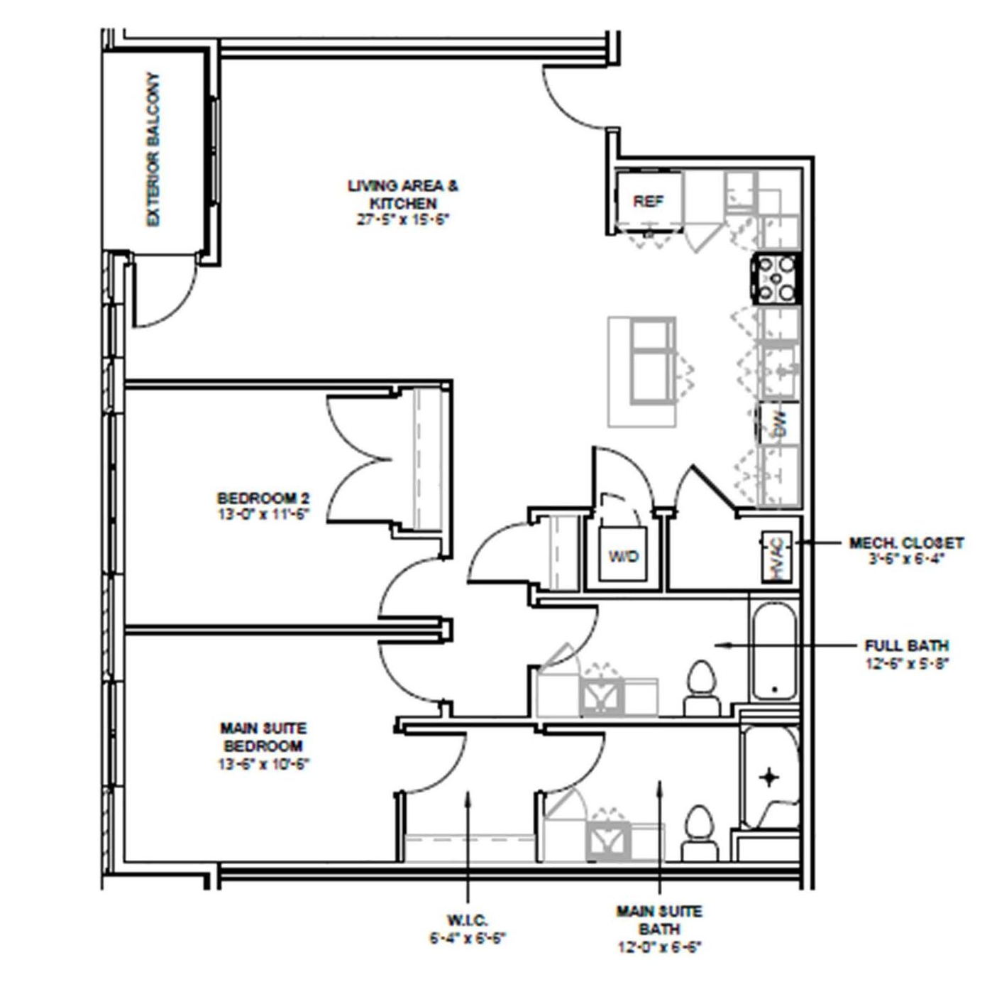 Larsen Orchard Terrace 2 Bed | 2 Bath (B) floor plan, 1,107 sq ft