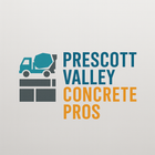 Logo for Prescott Valley Concrete Pros, features a teal cement truck and grey block on light background.