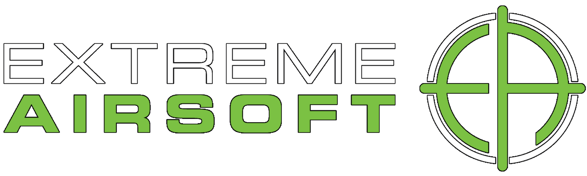 Logo for Extreme Airsoft: white outlined text "EXTREME" above green "AIRSOFT."  A green crosshair target is to the right.