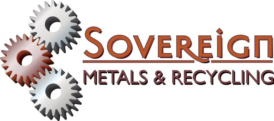 Logo for Sovereign Metals & Recycling, featuring gears and text in brown.