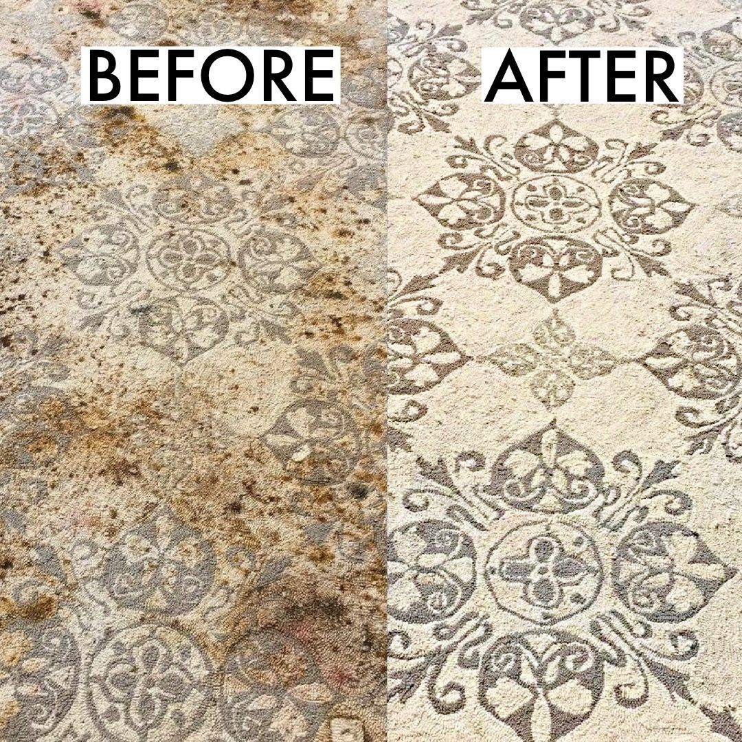 Comparison of stained and cleaned patterned floor