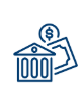 Bank building with a dollar bill and coin, suggesting finances.