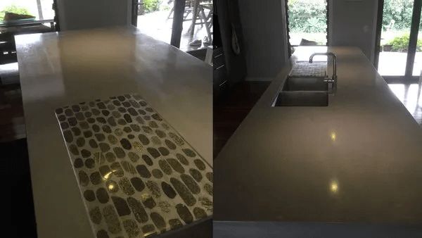 A Kitchen With a Sink and a Counter Top With a Pattern on It — The Tile & Stone Specialists in Peregian Beach, QLD