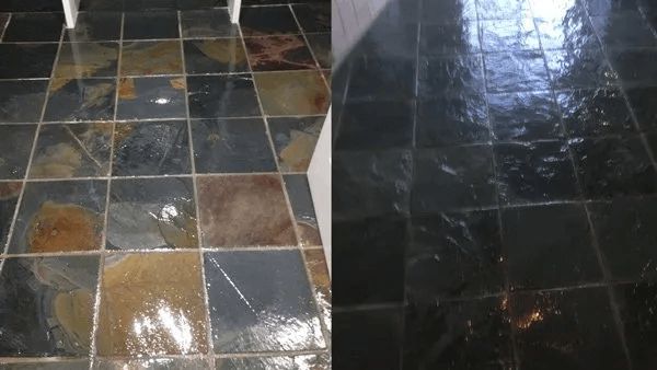 A Before and After Picture of a Tiled Floor — The Tile & Stone Specialists in Peregian Beach, QLD
