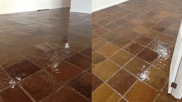 A Before and After Photo of a Tile Floor in a Room — The Tile & Stone Specialists in Peregian Beach, QLD