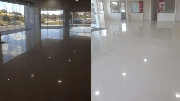 A Before and After Photo of a Shiny Floor in a Building — The Tile & Stone Specialists in Peregian Beach, QLD