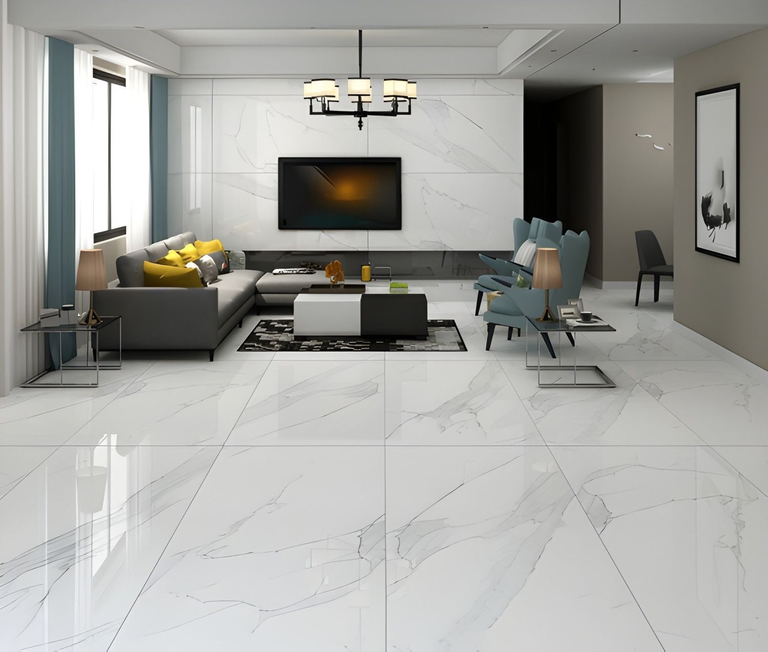Spacious Living Room with Marble Floor — The Tile & Stone Specialists in Peregian Beach, QLD