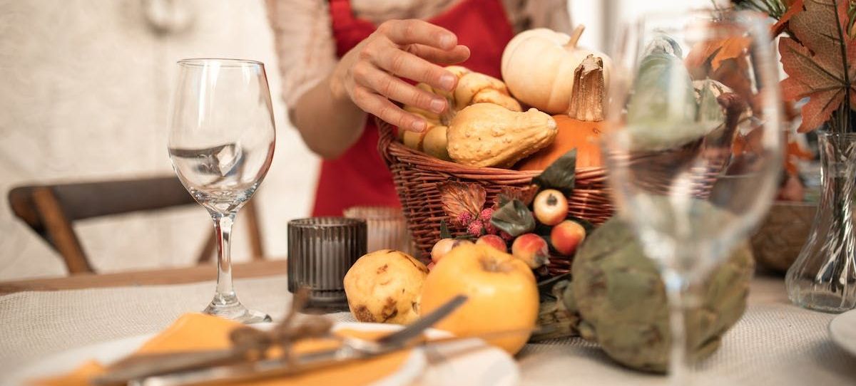 table with fall fruits and wine