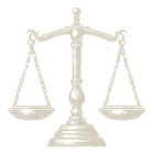 Vintage-style golden balance scale centered on a white background