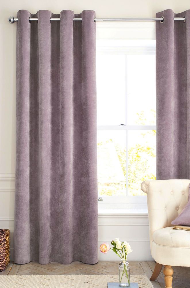 Dusty Purple Velvet Curtains Framing a White Window — GV Blinds in Echuca, VIC
