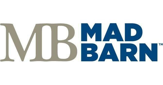 MB MAD BARN logo in gray and blue text