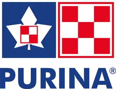 Purina logo with blue star, red checkered square, and PURINA text