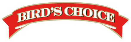 Red ribbon logo with white text reading “BIRD’S CHOICE”