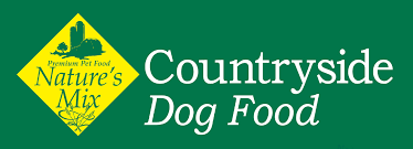 Nature’s Mix Countryside Dog Food logo in yellow and white on a green background