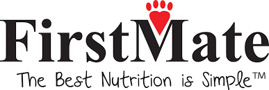 FirstMate logo with black text, a red paw print, and the slogan “The Best Nutrition is Simple™”