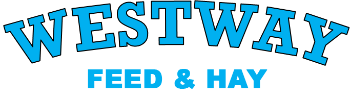 WESTWAY FEED & HAY logo in blue text on a white background