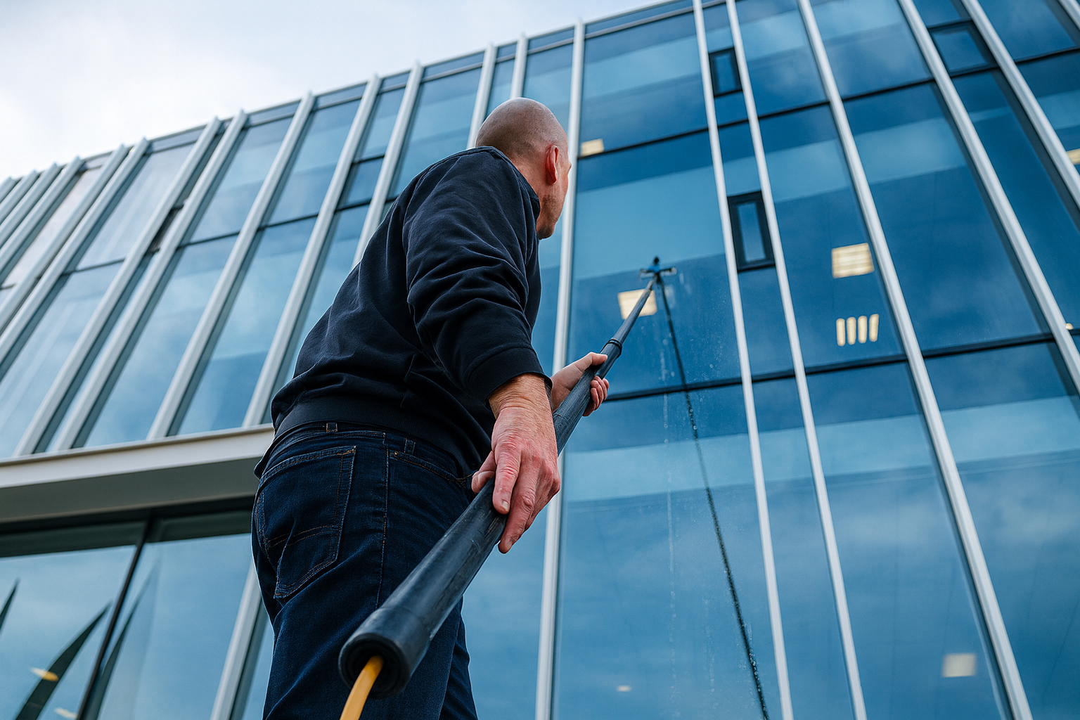 Glasbewassing van bedrijfspand door Schoonmaakbedrijf Mast