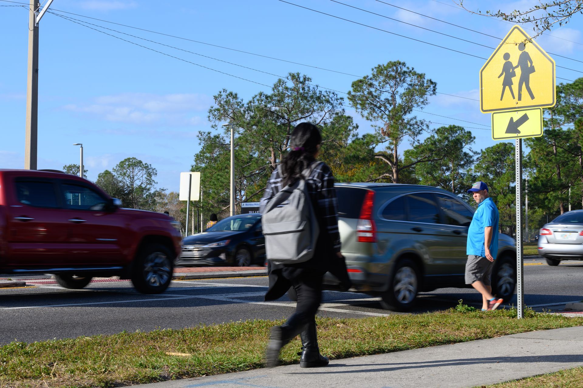 (BFF data collector attempting to cross the street) 