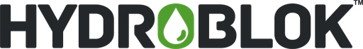 HYDROBLOK logo in black with a green water droplet in the letter O
