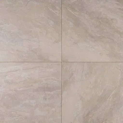 Light beige stone tile floor with subtle marbling and four visible grout lines