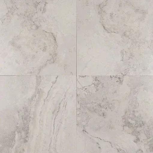 Light gray marble tile with subtle veining and a four-panel pattern