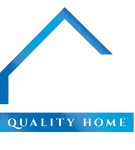Blue house roof logo with “QUALITY HOME” text on a white background