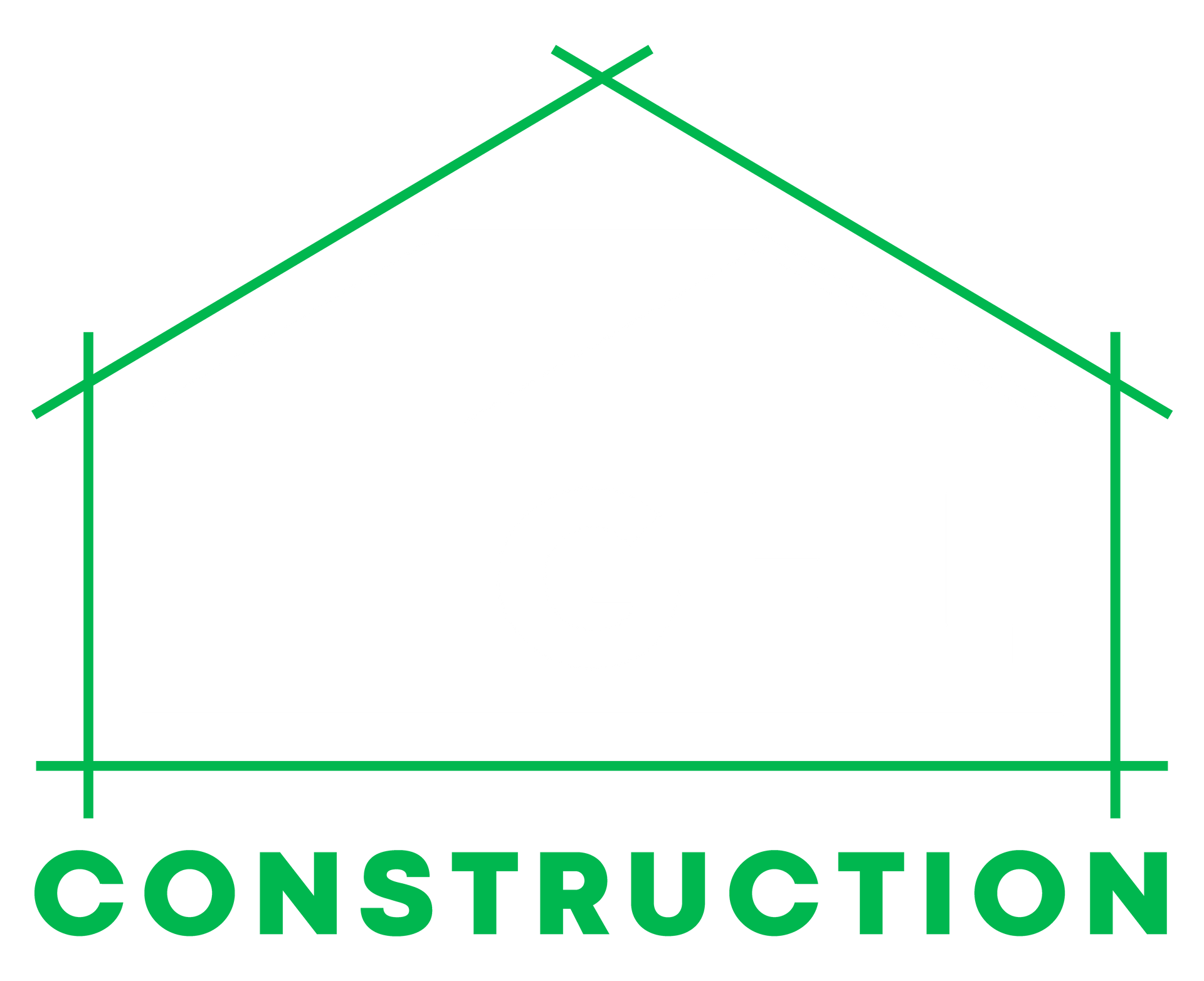 Contour vert d'une maison au-dessus du mot CONSTRUCTION.