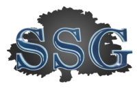SSG logo with blue letters and a dark tree silhouette background.