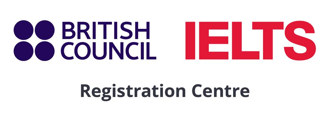 Logo del Centro di Registrazione IELTS del British Council con testo blu e rosso su sfondo bianco.
