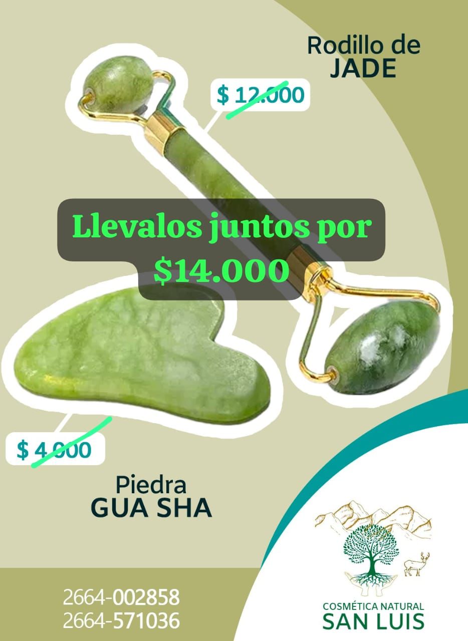 Anuncio de joyería de jade con pulseras y aretes, verdes y dorados, “Llévalos juntos por $14.000”