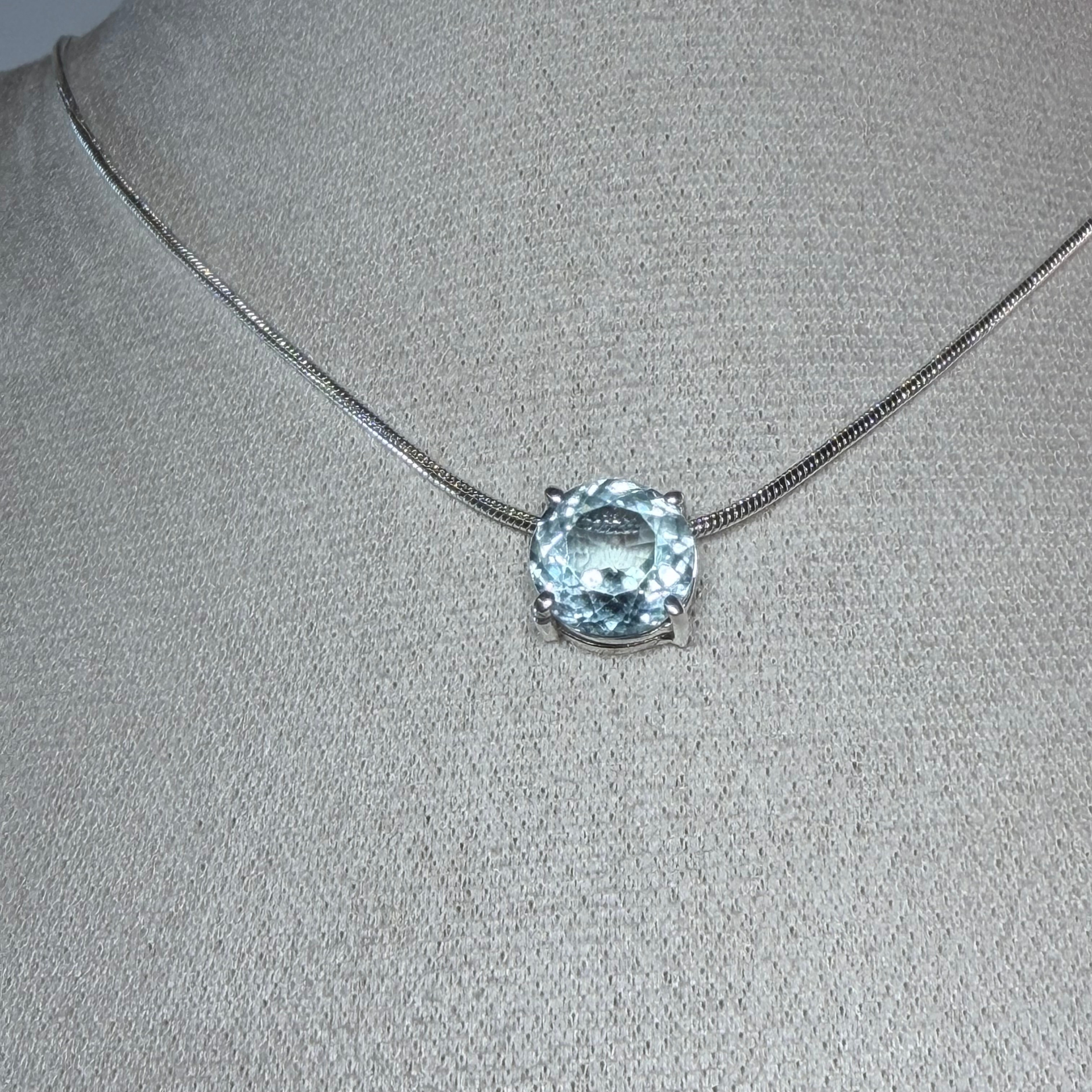 Round Blue Topaz Solitaire and Chain in Sterling Silver