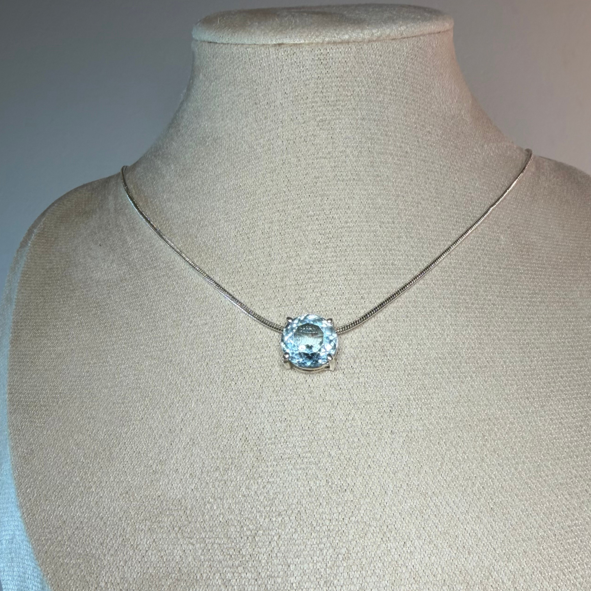 Round Blue Topaz Solitaire and Chain in Sterling Silver