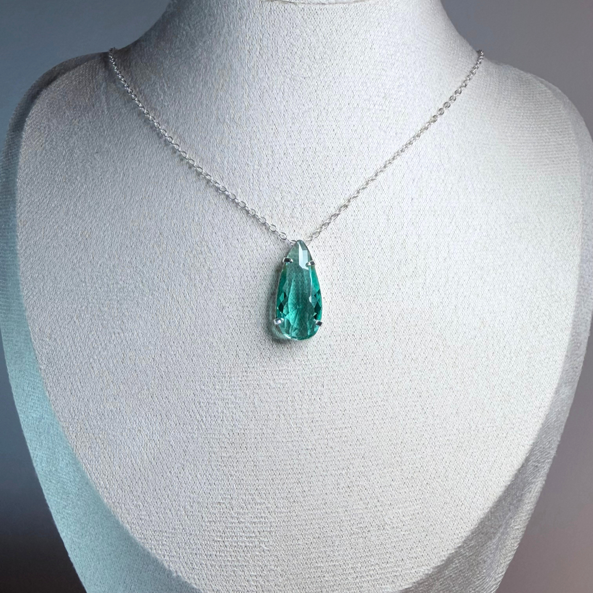 Prasiolite Teardrop Silver Necklace