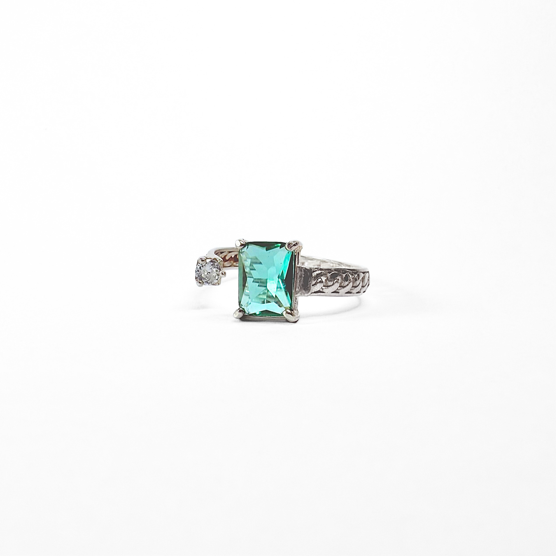 Adjustable Prasiolite and White Zirconia Ring