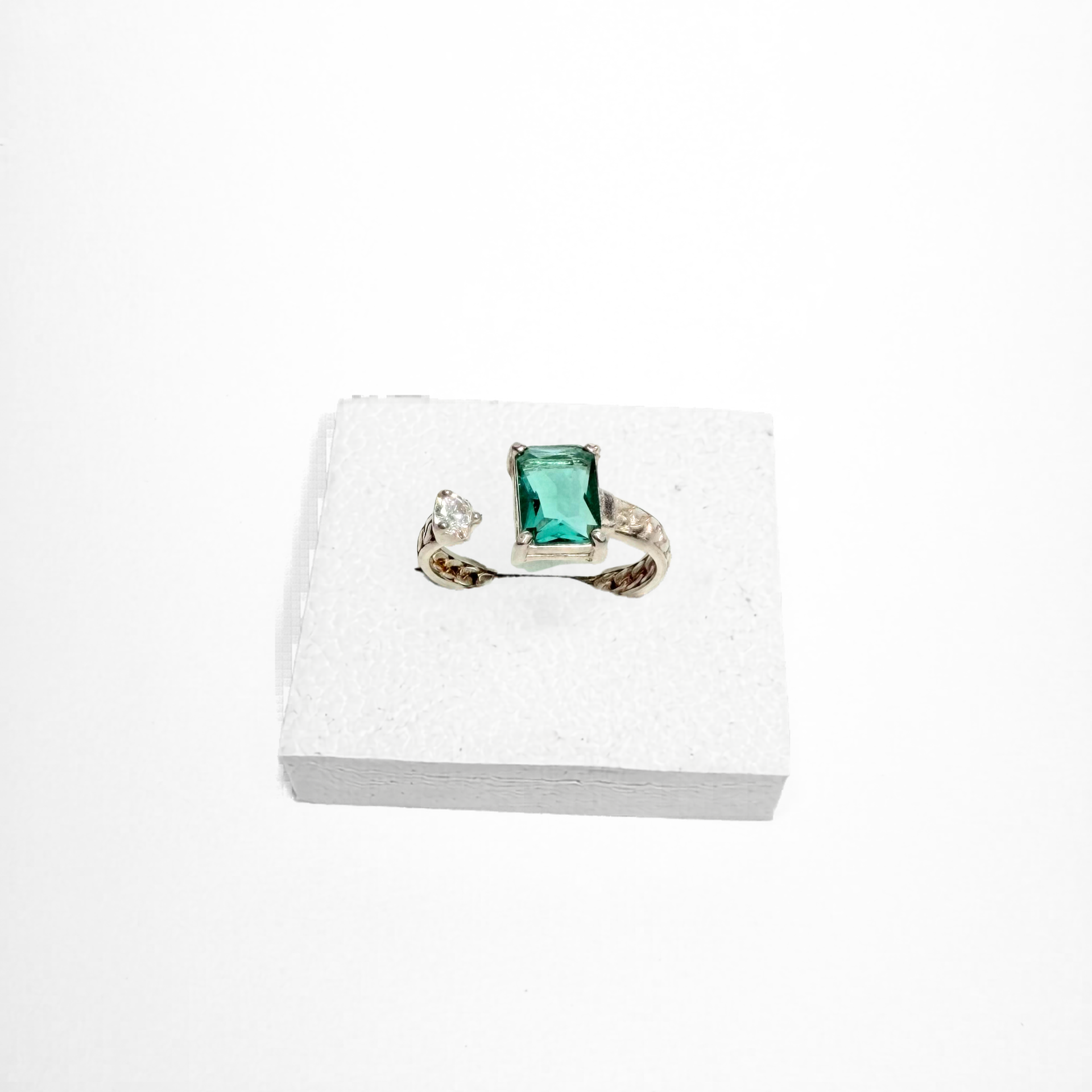 Adjustable Prasiolite and White Zirconia Ring