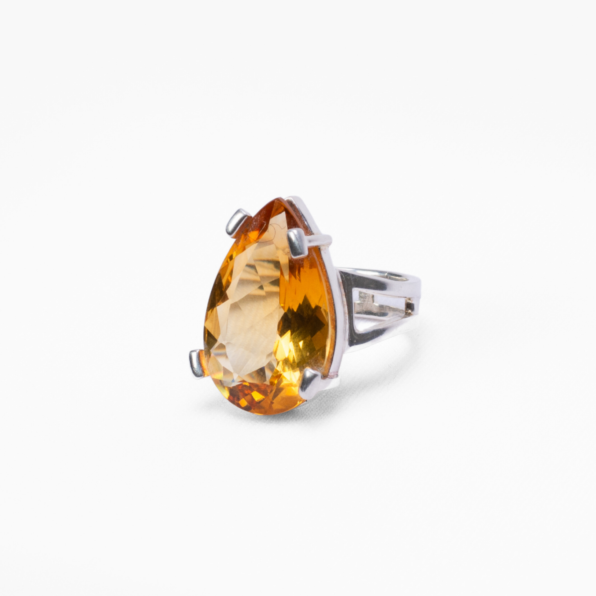 Large Yellow Topaz Teardrop Sterling Silver Ring