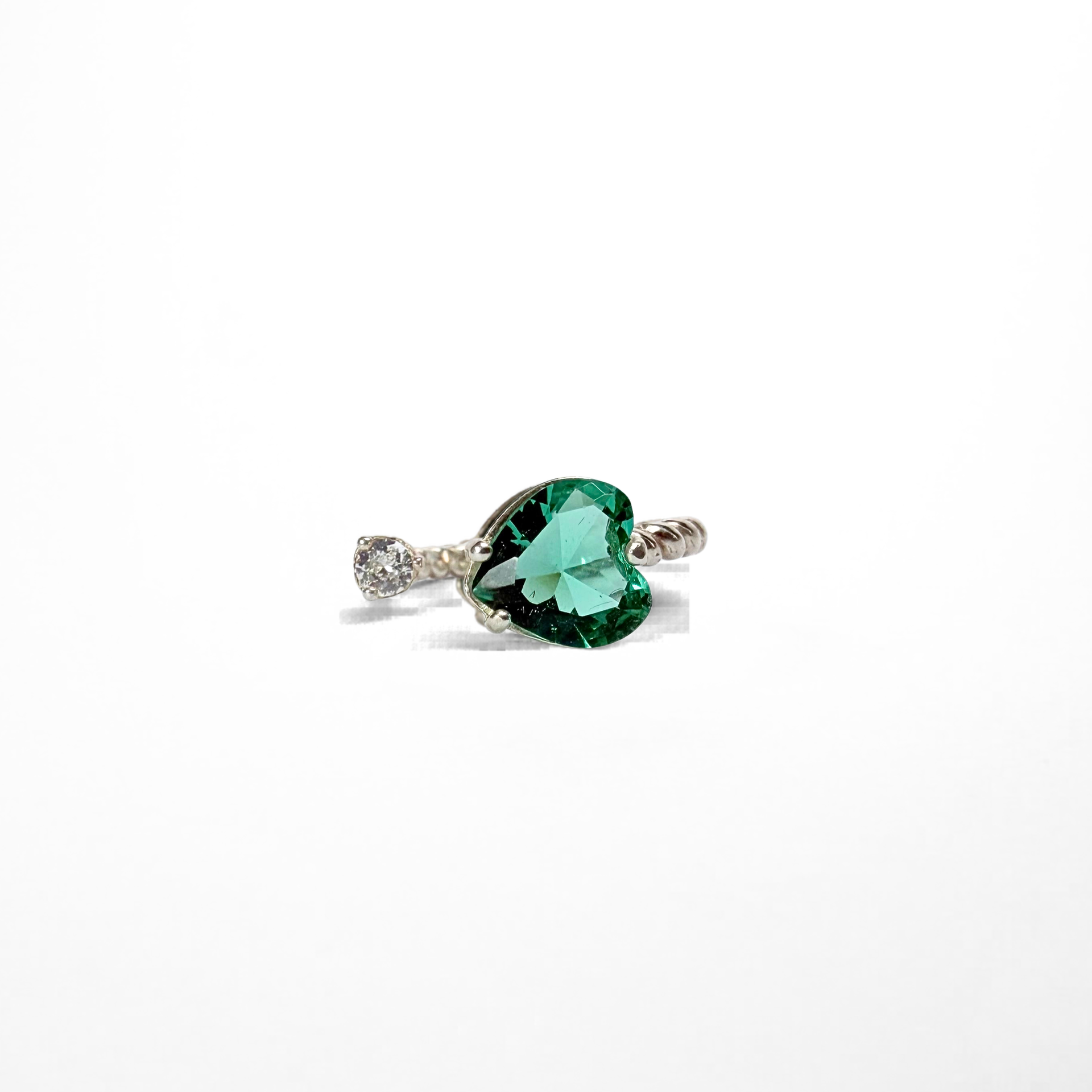Adjustable Heart-Shaped Prasiolite and White Zirconia Ring