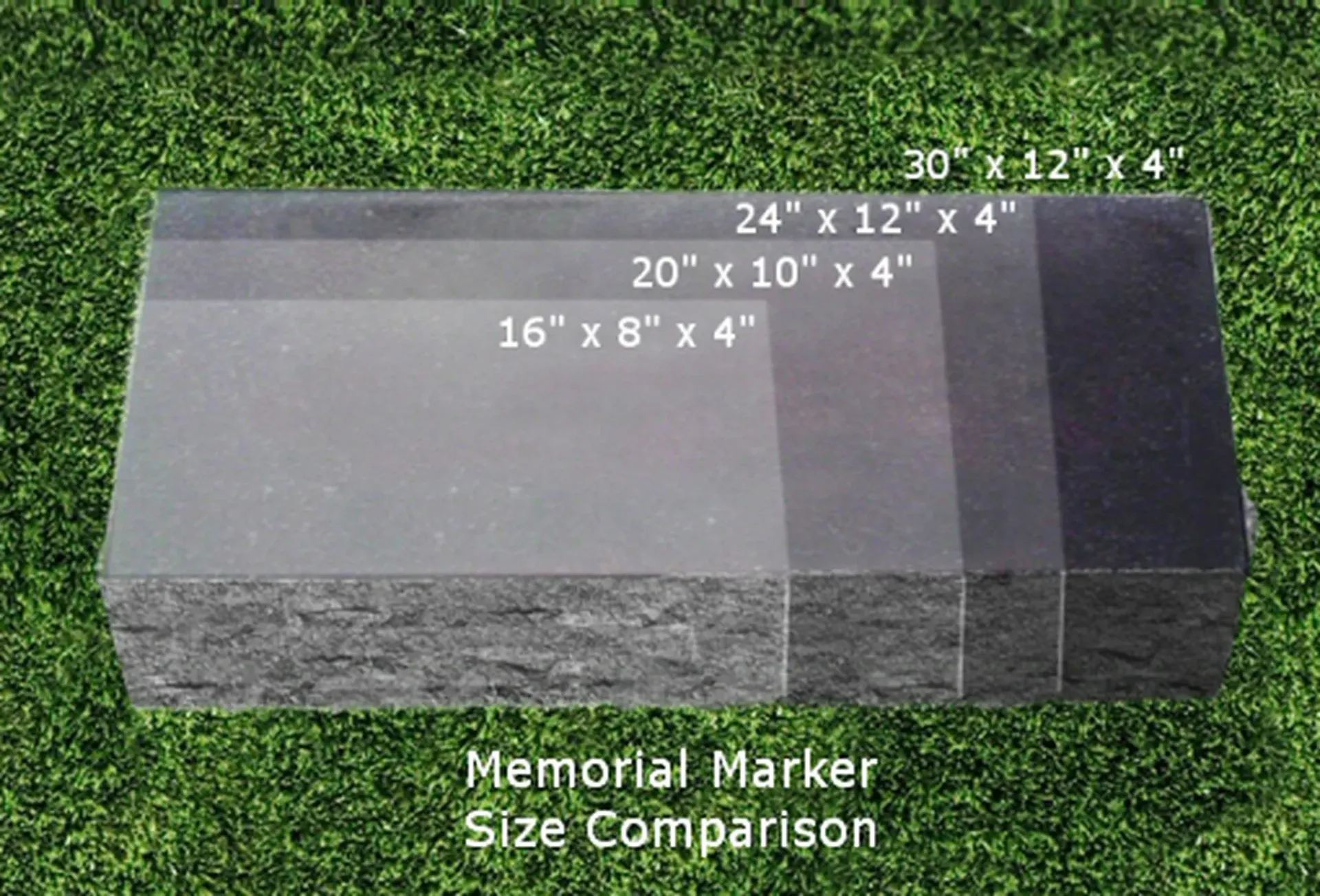 A picture of a memorial marker size comparison