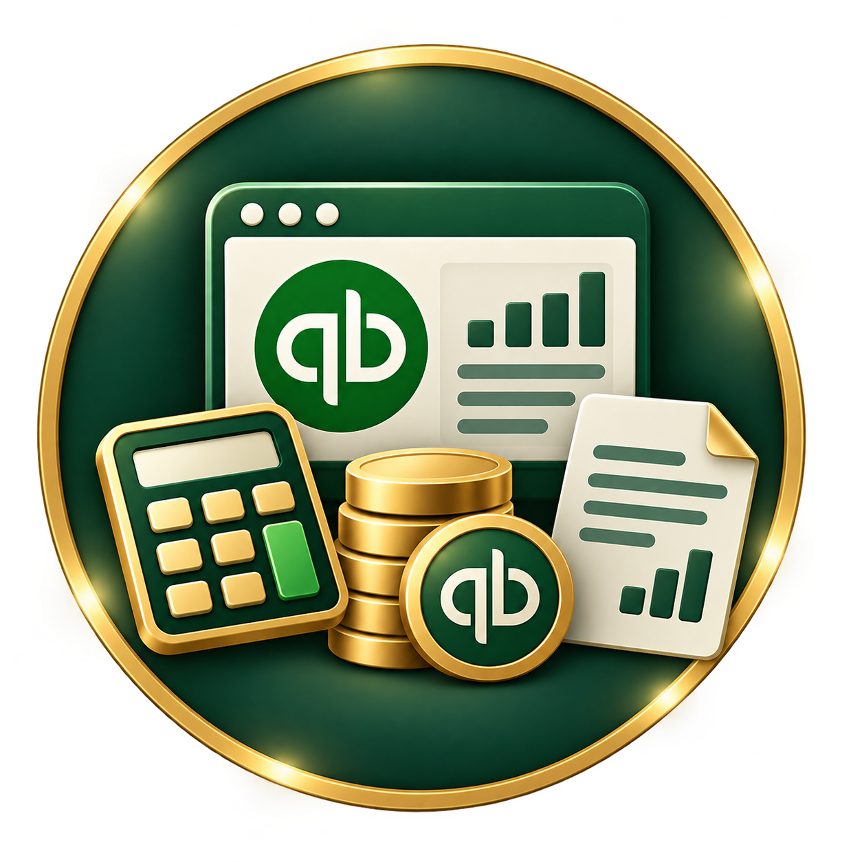 Payroll and finance icons with coins, document, and calendar on a green circular background