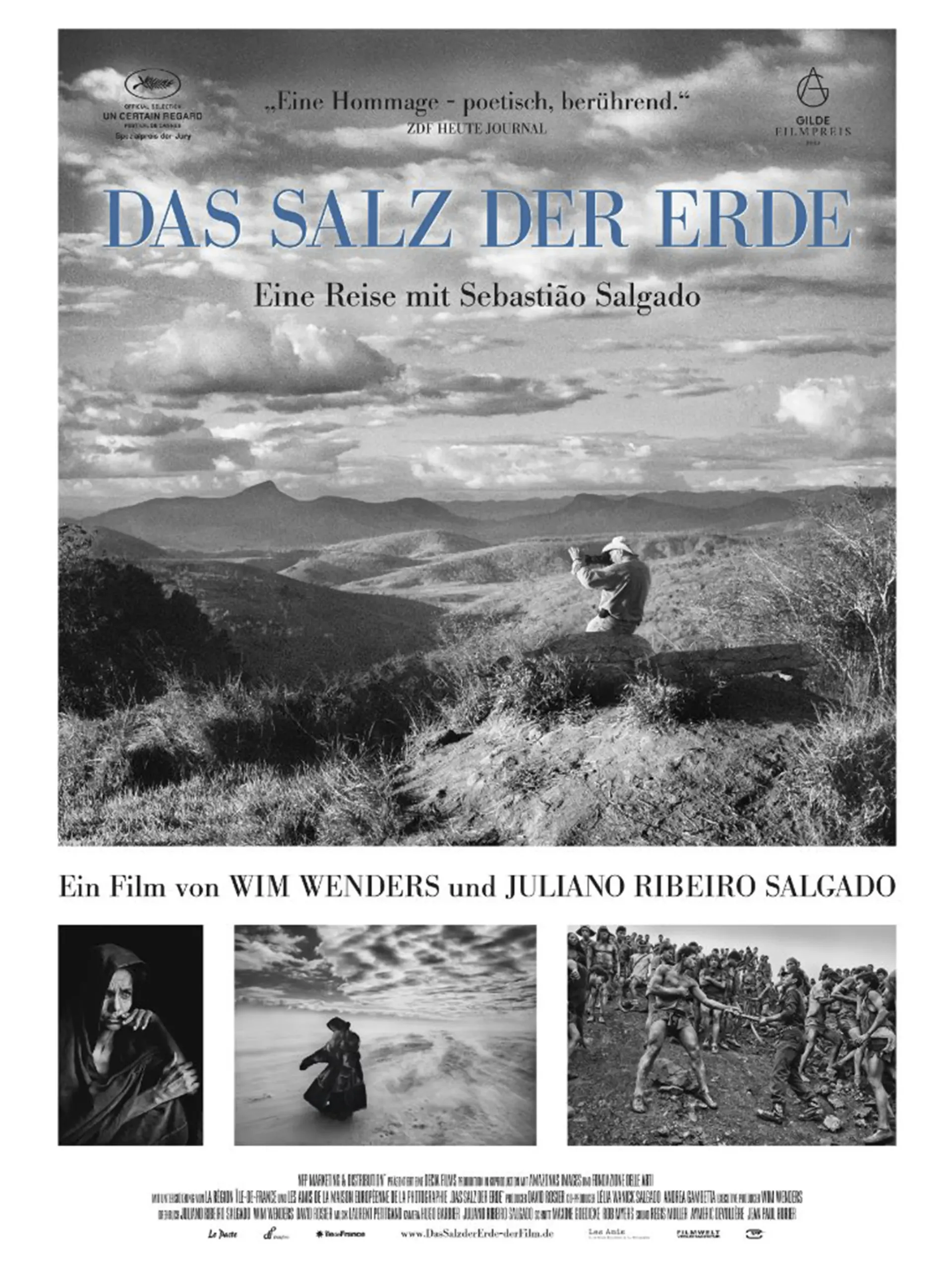 A black and white poster for a movie called das salz der erde.