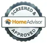 Screened & Approved HomeAdvisor badge in gray and white with orange house logo