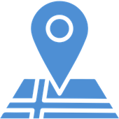 Blue map pin marker over a folded map icon