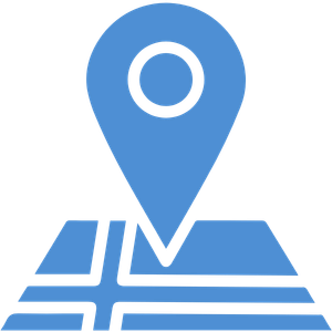 Blue map pin marker over a folded map icon