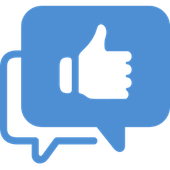 Blue chat bubble with a white thumbs-up icon inside