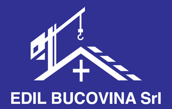 Logo blu di EDIL BUCOVINA Srl con tetto stilizzato e icona a croce bianca.