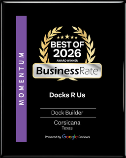 Black award plaque with gold laurel wreath, “Best of 2026 BusinessRate,” and “Docks R Us” text.