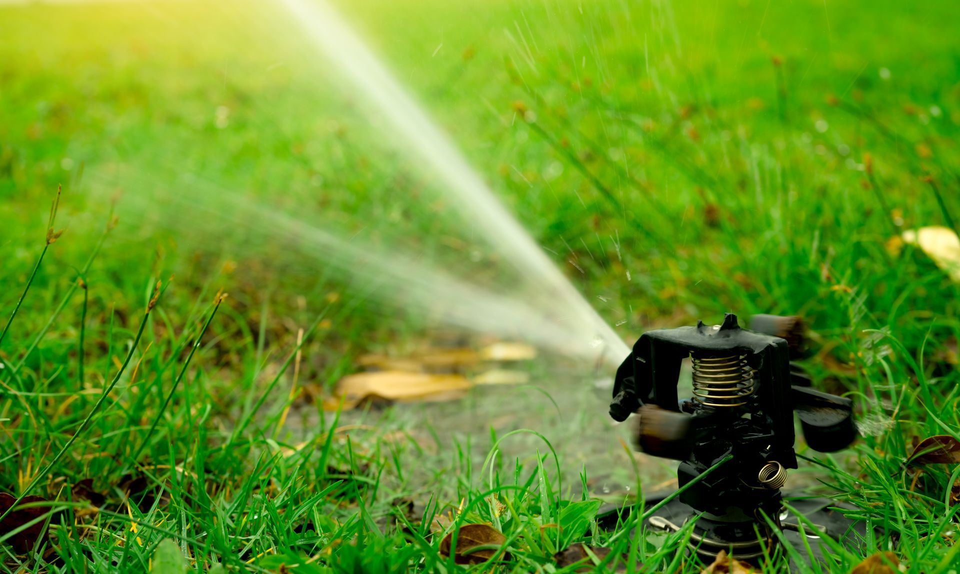 Garden sprinkler spraying water over green grass Garden sprinkler spraying water over green grass